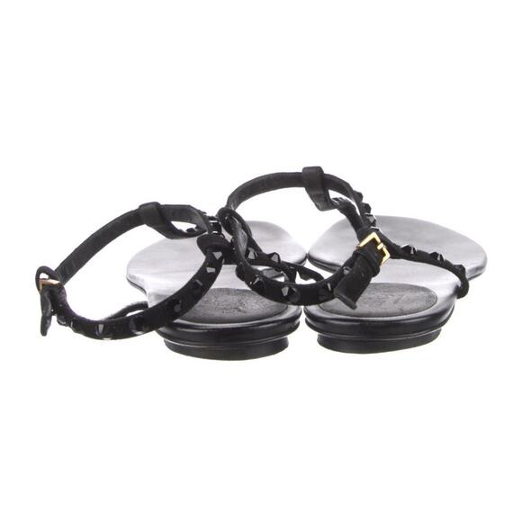 Authentic Gucci Black Leather Rhinestone Embellished Thong Flat Sandals EU 37.5 - Picture 4 of 5